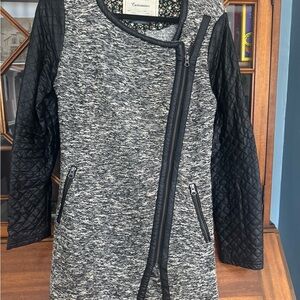 Anthropologie Cartonnier Black Knit and faux leather moto jacket